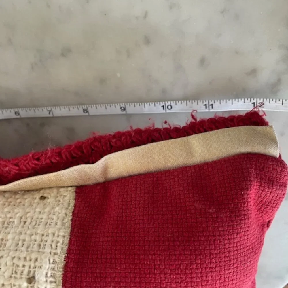 PIER 1 Reindeer Antler Wreath Applique Fringe Lumbar Pillow Red Rectangle